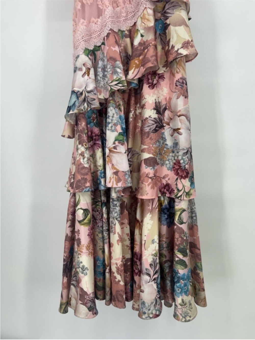 BHLDN Elora Pink Romantic Floral Lace Formal Bohemian Ruffle Maxi Dress Gown 10 - Picture 4 of 10